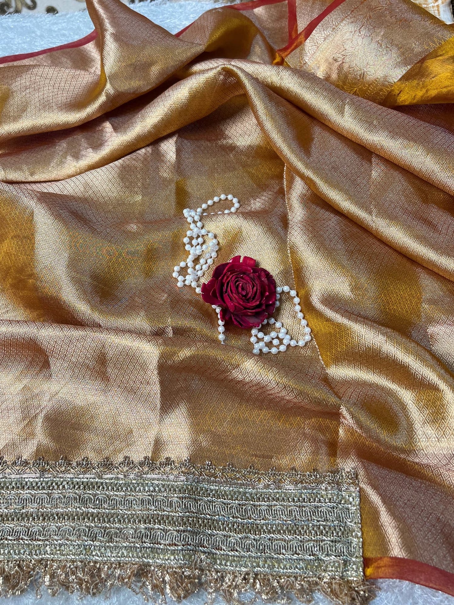Elegant Kanjivaram Gold Tissue Silk Saree with traditional Elephant corner design