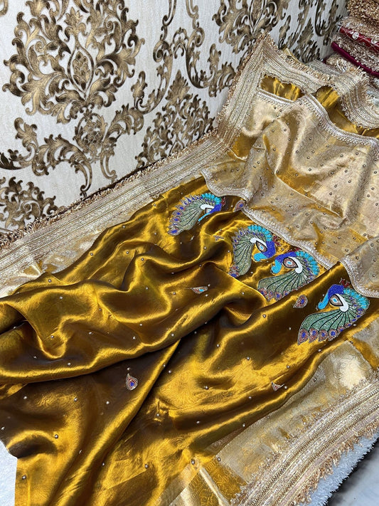 “Mehendi Green Morni festive saree with elegant design and vibrant color”