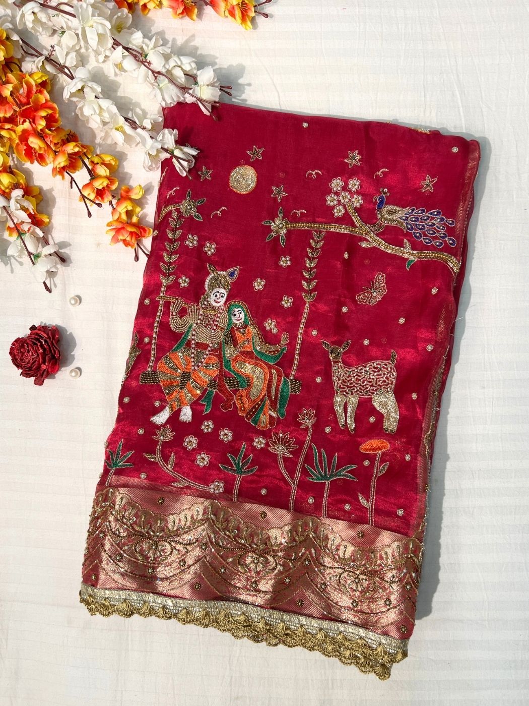 Hot Pink Prem Leela Silk Saree Front View