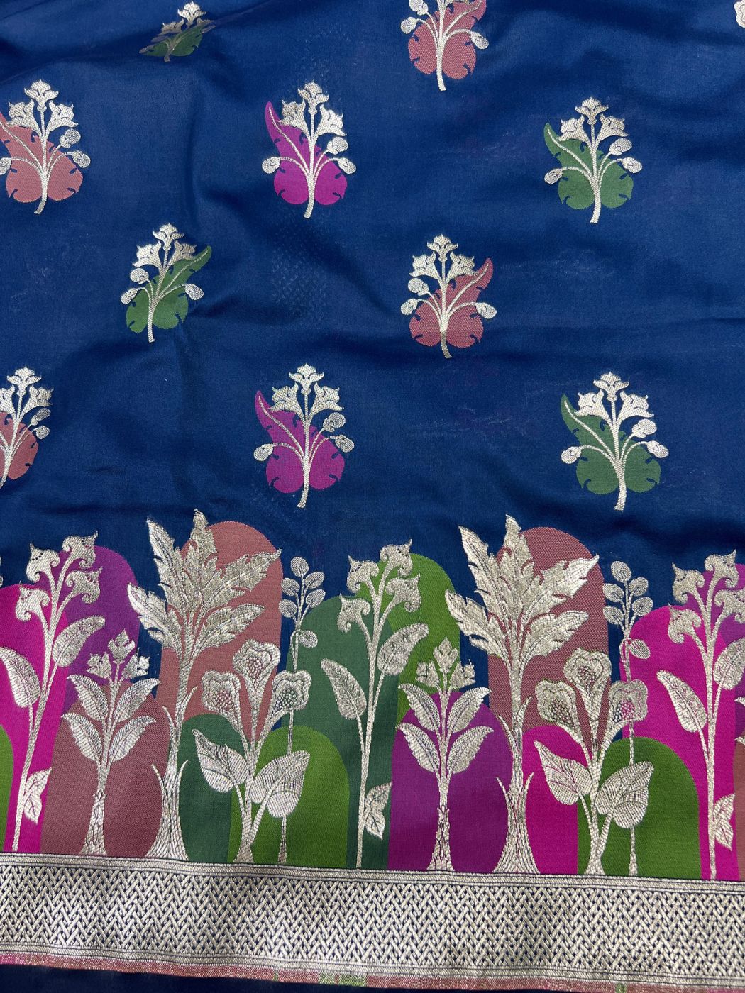 Blue Katan Silk Saree Closeup View