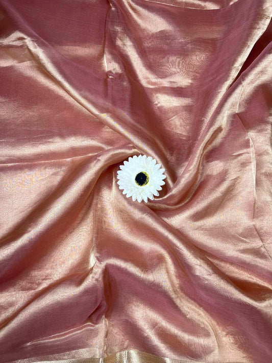 Maharani rust pink Banarasi silk saree with traditional handwoven Closeup view