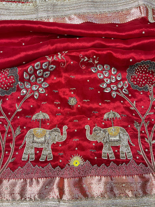“Red Vantara elegant saree for special occasions”