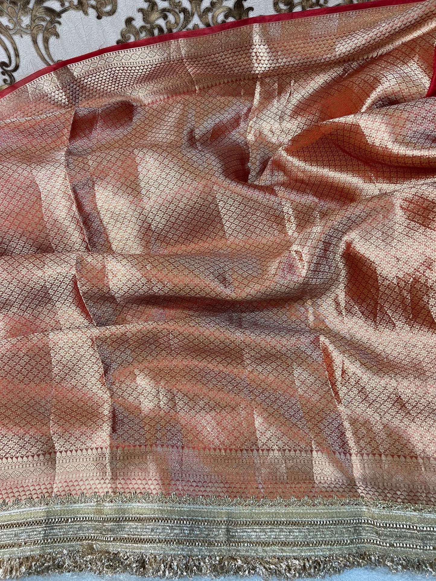 Red Karwa Chauth Banarasi silk saree for festive rituals