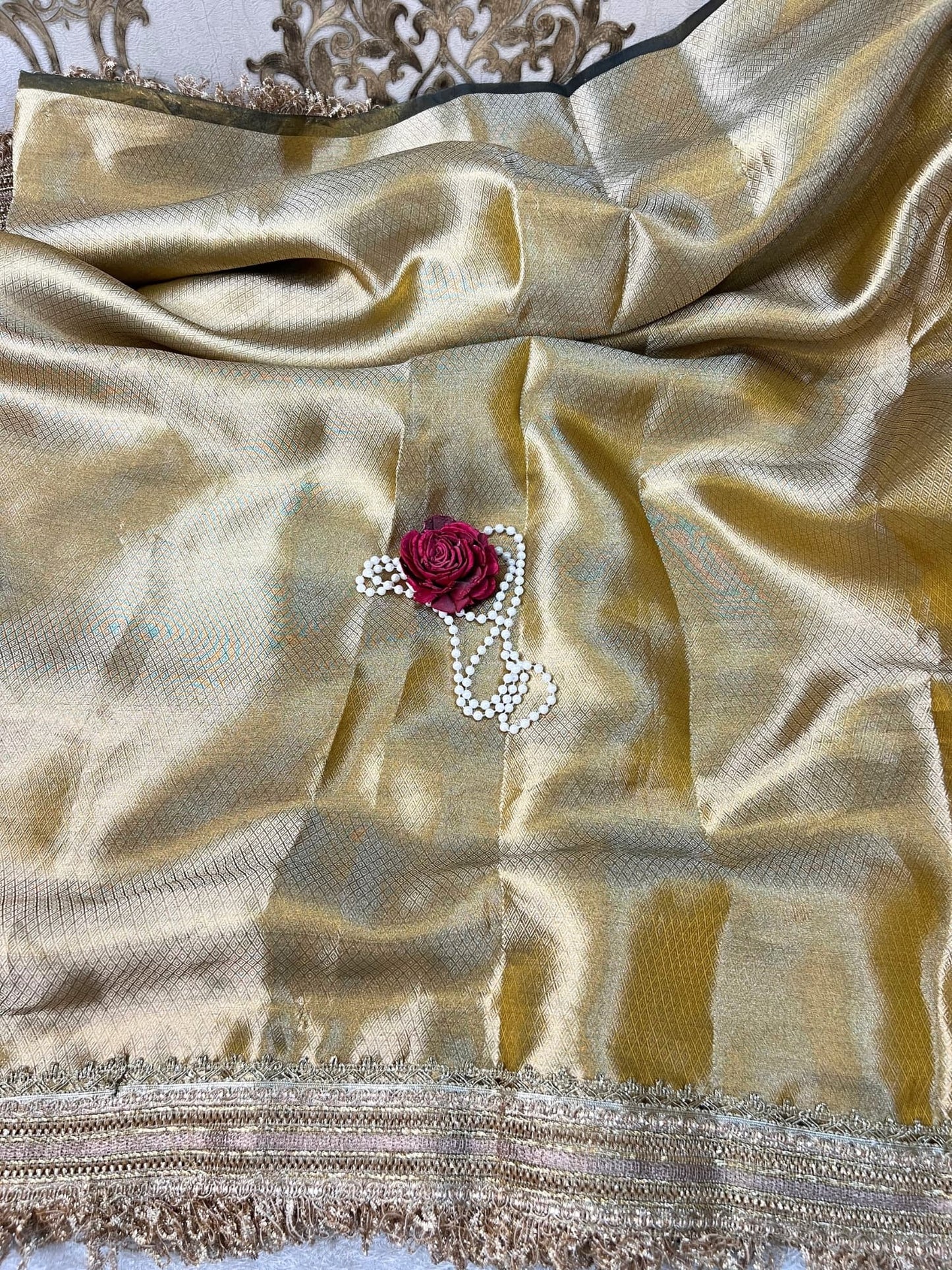 Mehendi Green Gajraaj Hand-Embroidered Tissue Silk Saree