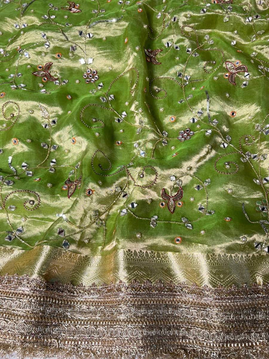 Green Banarasi Tissue Silk Saree closeup view