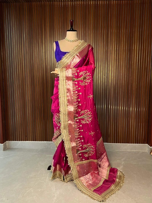 Hot Pink Tissue Silk Saree Vatika with Hand Embroidered Vatika dummy view