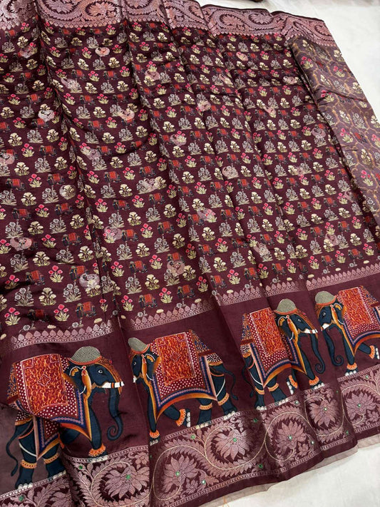 Traditional Chiniya silk saree with refined ethnic appeal