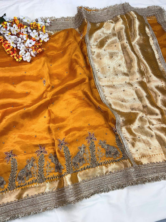 Orange Tissue Silk Saree - Gajgamini Full View