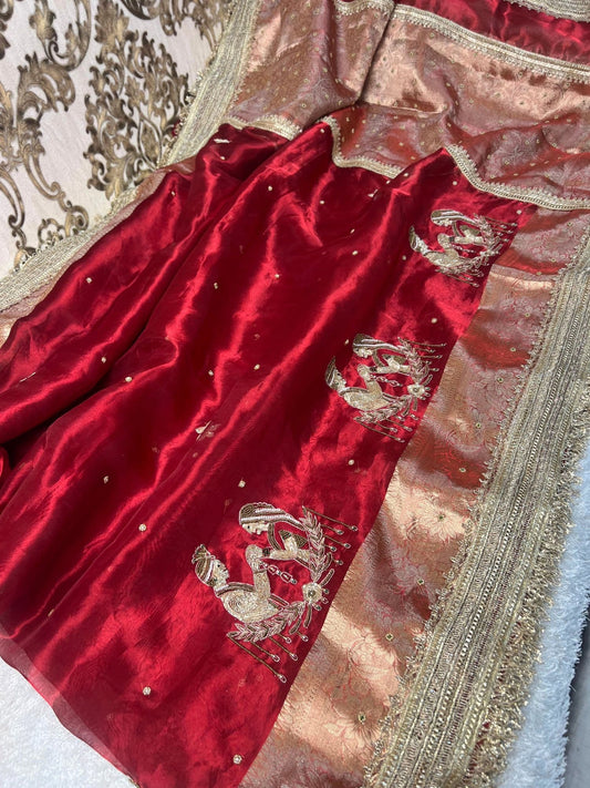 “Royal Red Shaadi bridal saree with elegant festive embroidery”