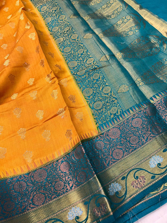 Mustard Yellow Chiniya Silk Saree