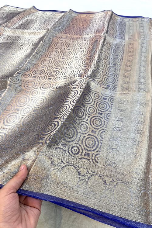 Blue Brocade Tissue Silk Saree from Mantavya Banaras with Rich Weave