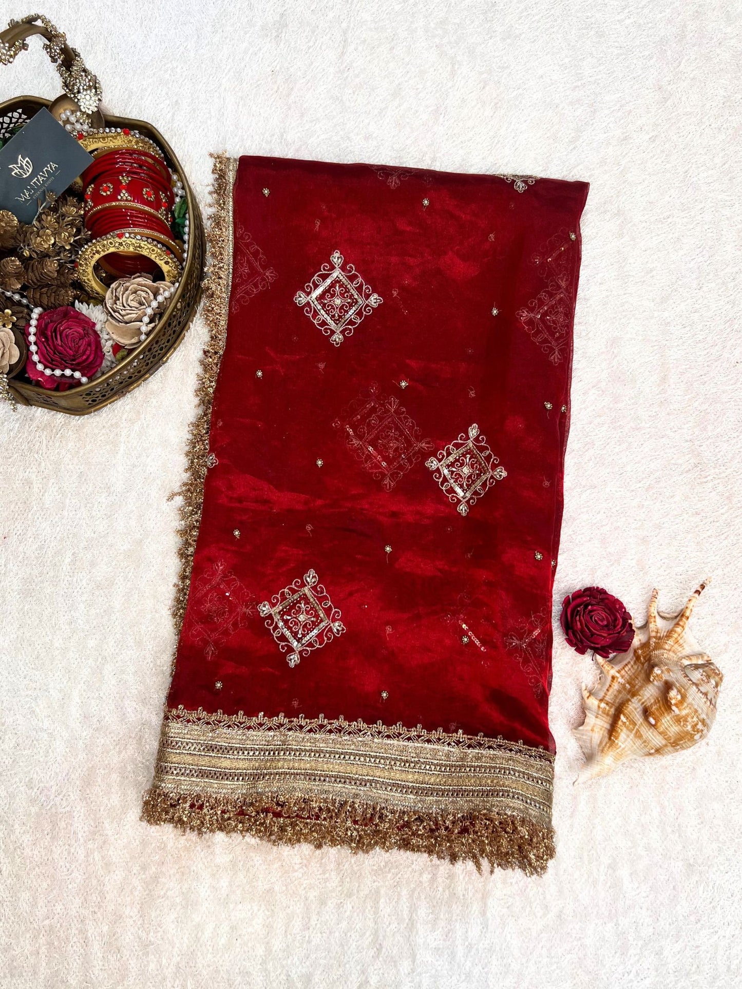 “Red Dupatta traditional Indian accessory for weddings and ceremonies”