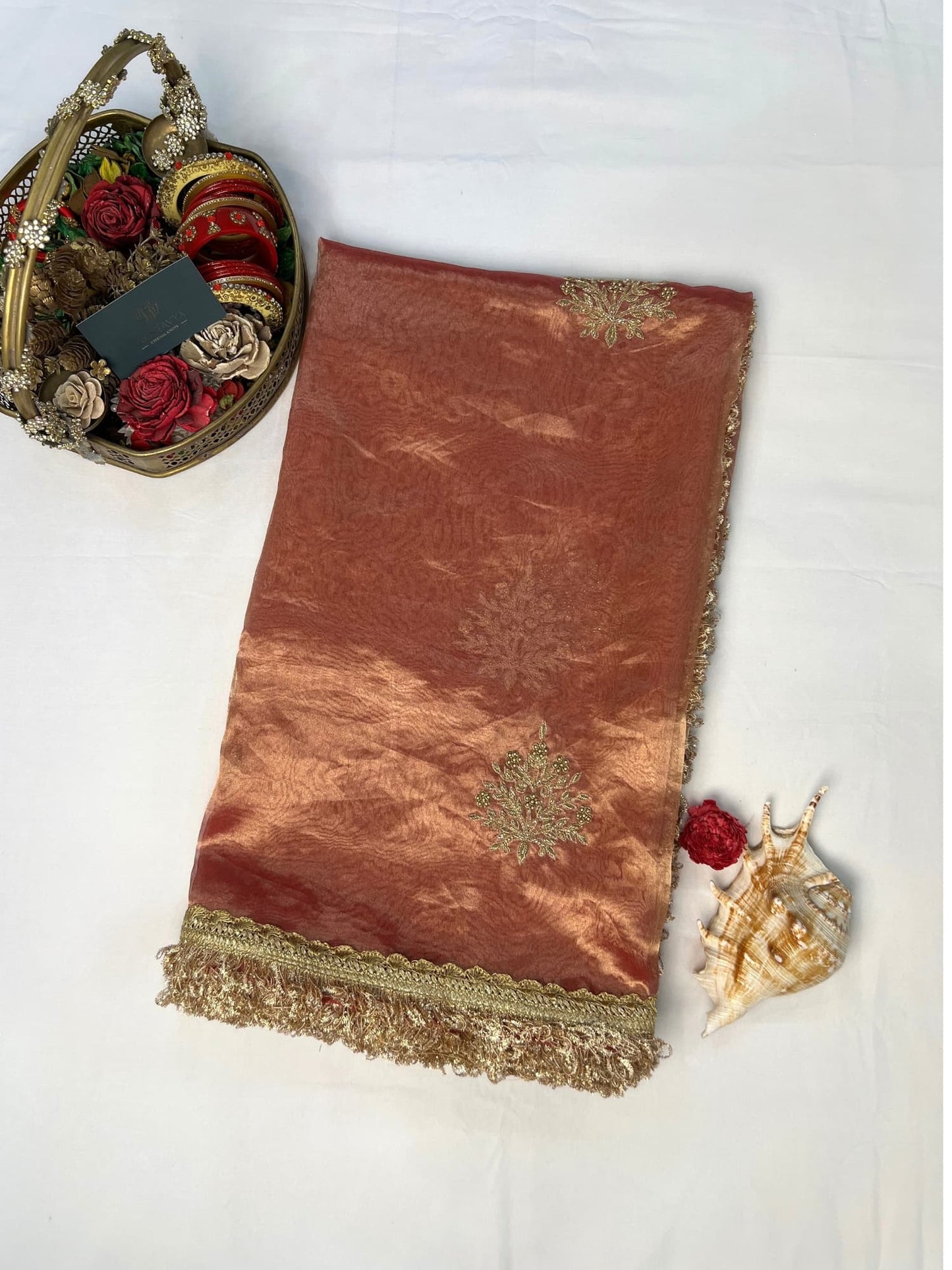Orange Tissue Silk Saree - kalee