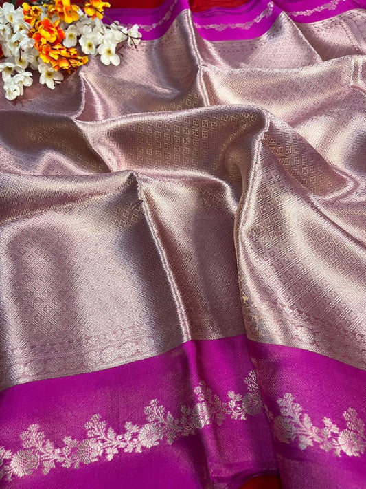 Magenta Brocade Tissue Silk Saree with Zari Work closeup view 02