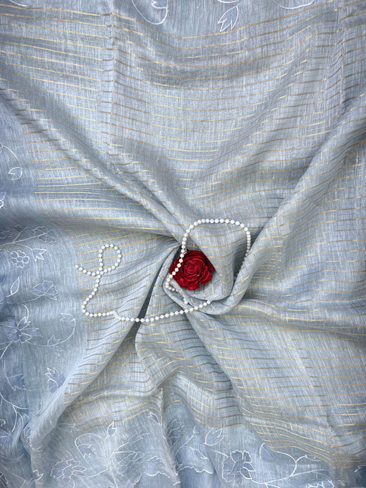 Silver Blue Linen Tissue Silk