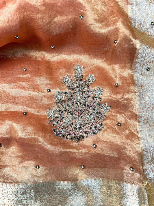 Orange Tissue Silk Saree - Buta