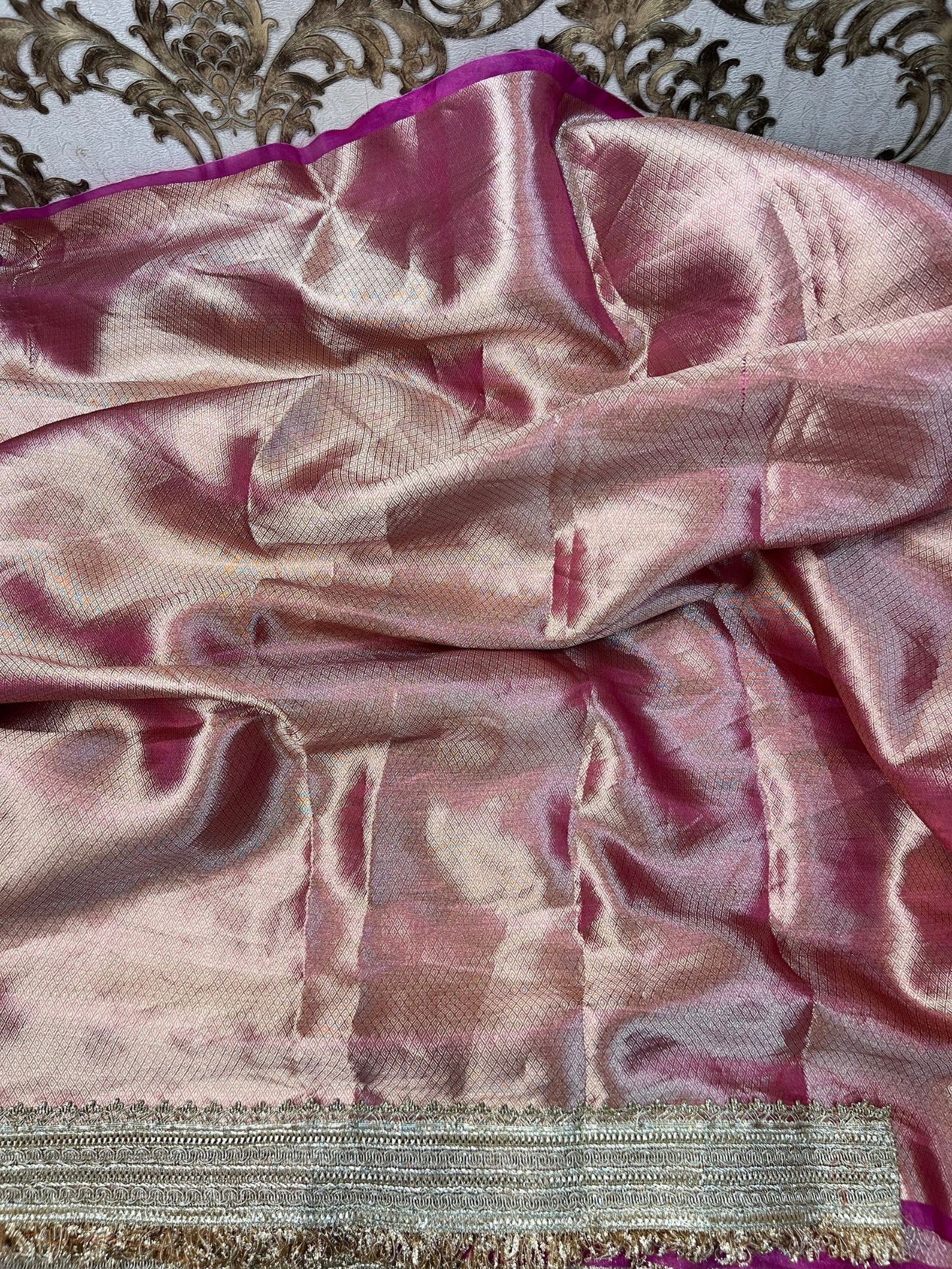Hot pink Banarasi Ghat tissue silk saree