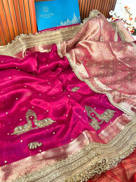 Manatavya Banaras hot pink GAJ saree