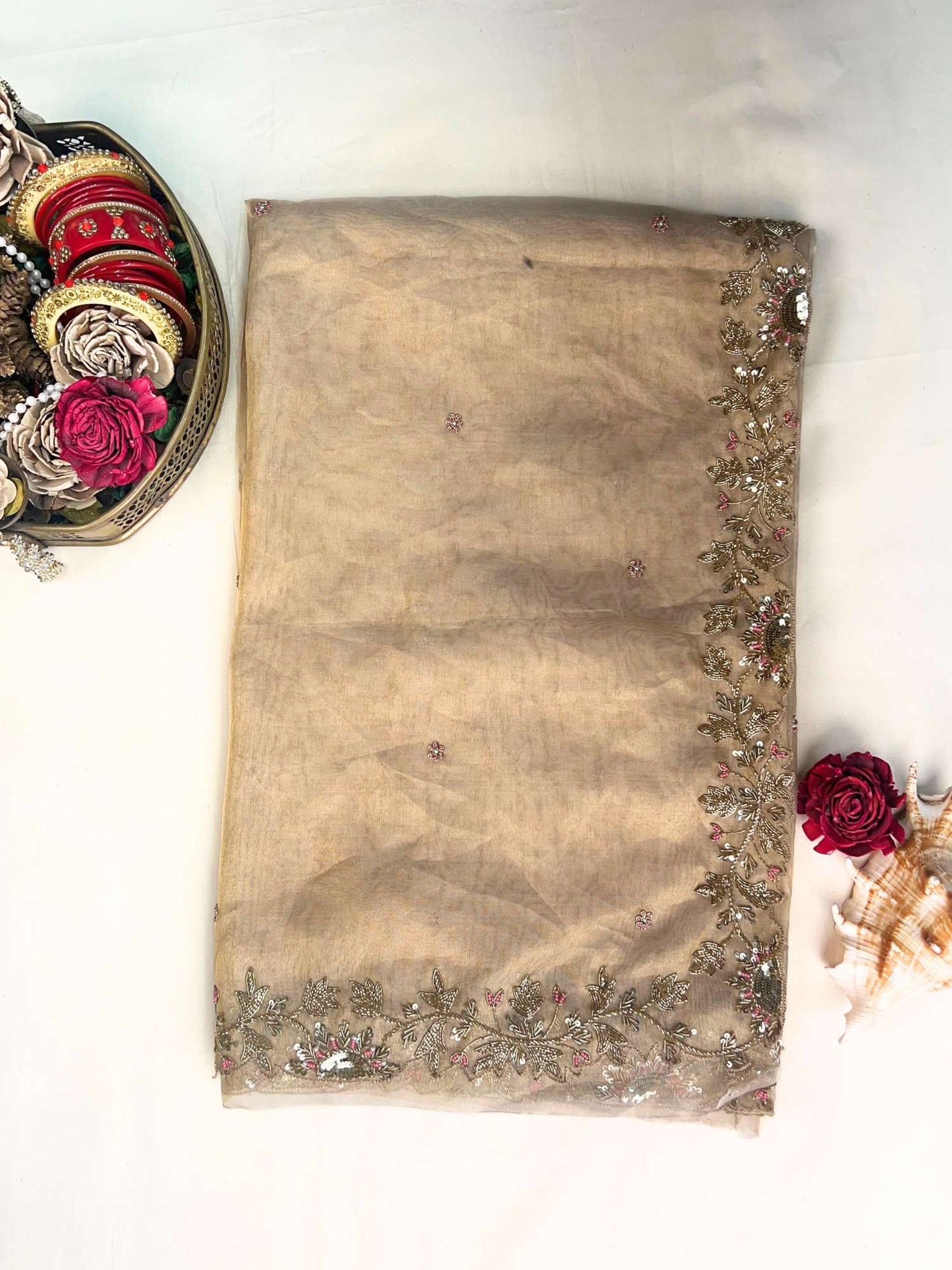 “Golden Kohinoor saree with elegant embroidery and premium silk finish for weddings”
