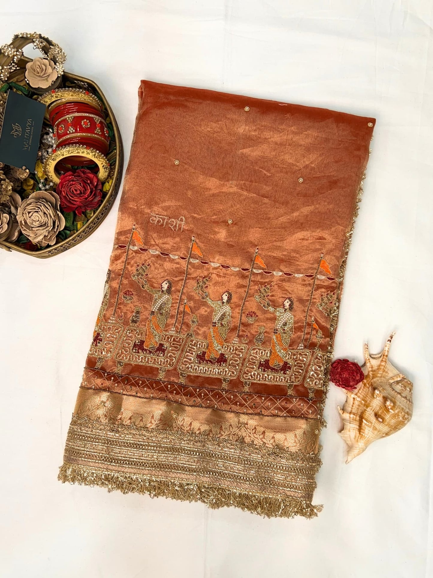 Orange Tissue Silk Saree - Ganga Aarti