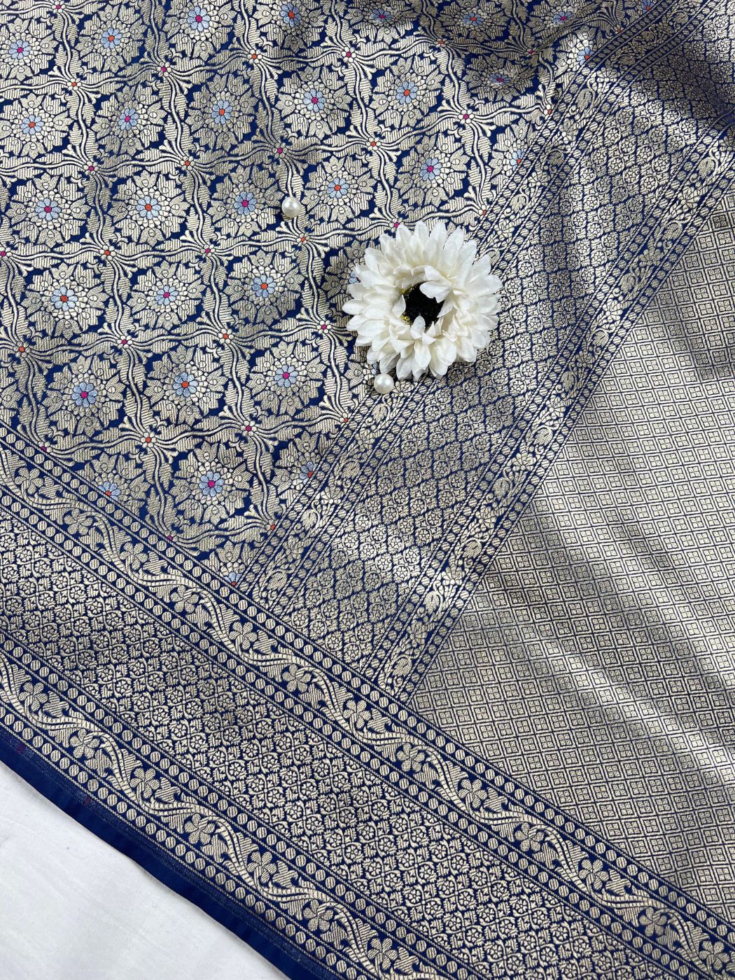 Navy Blue Katan Silk Saree full View 02