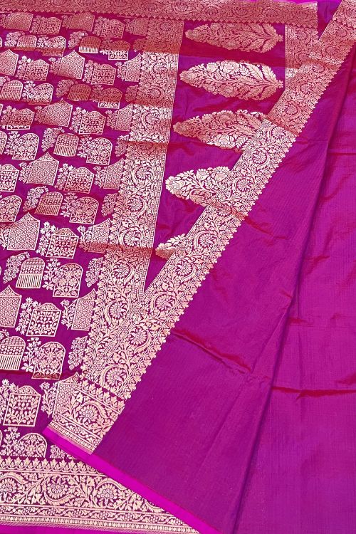 Handwoven purple Katan silk saree with intricate motifs