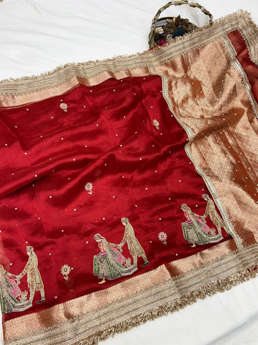 “Red Saat Phere bridal saree for weddings and festive occasions”
