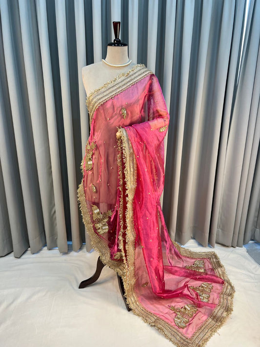 Hot Pink Tissue Silk Dupatta Gajgamini Dummy Full View 02