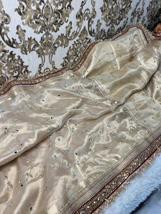 Golden Chandani Banarasi tissue silk saree with traditional detailing