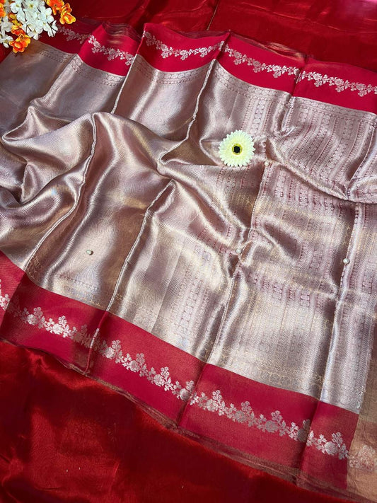 Red Brocade Tissue Silk