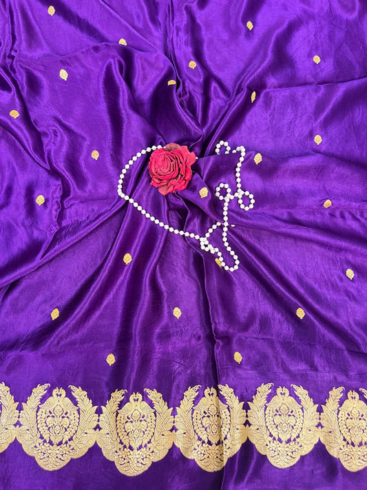 “Purple Mashru Silk saree with vibrant color and premium finish”