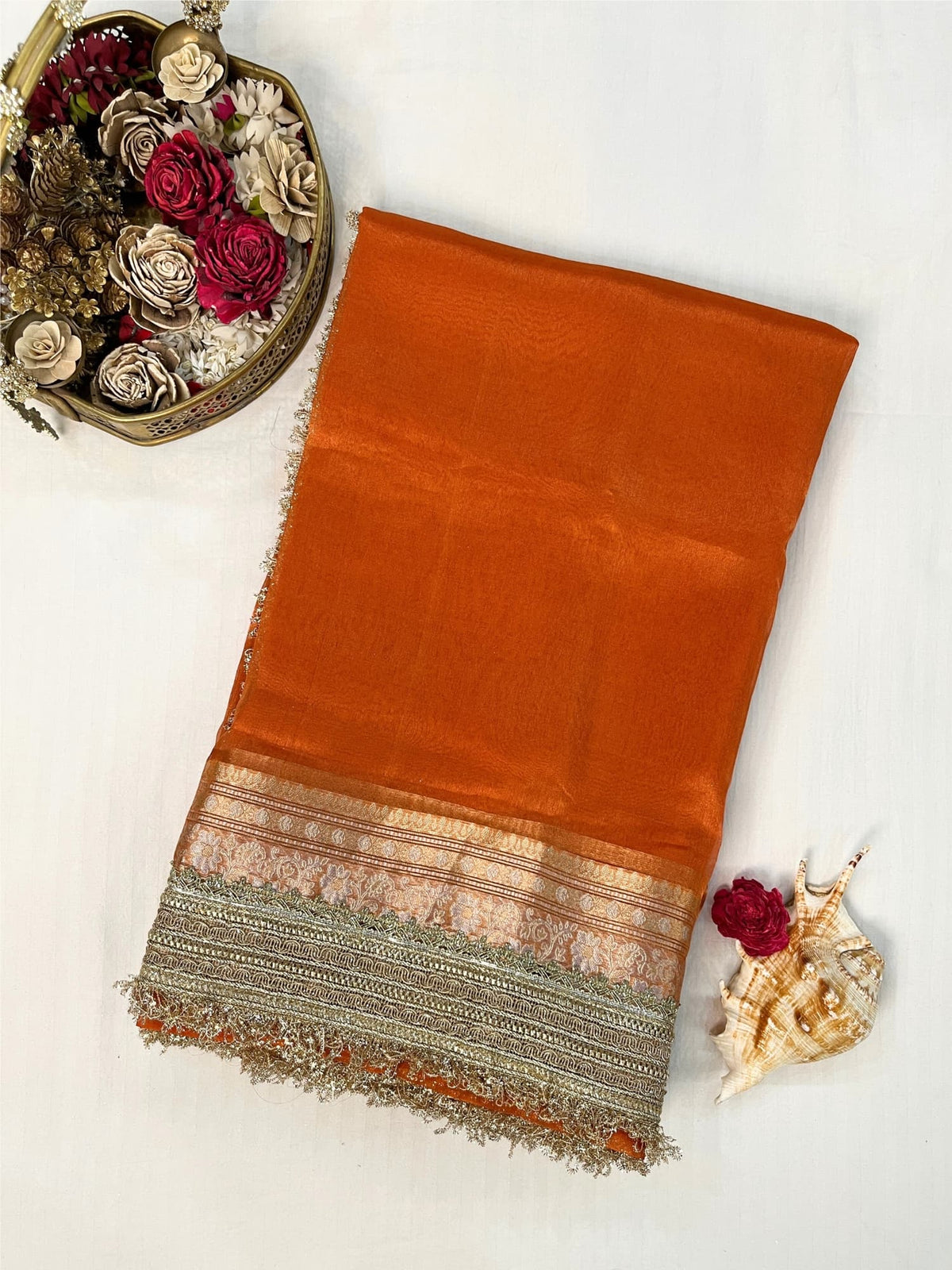 Orange Tissue Silk Saree