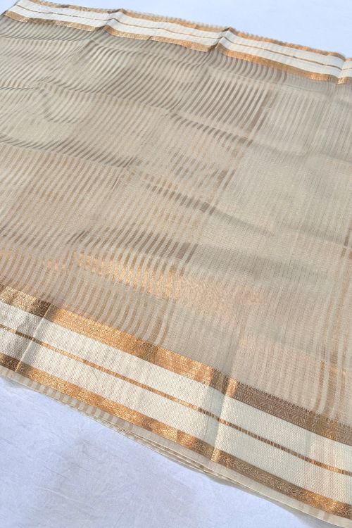 Handwoven White Kora Tissue Silk Saree by Mantavya with delicate Banarasi motifs
