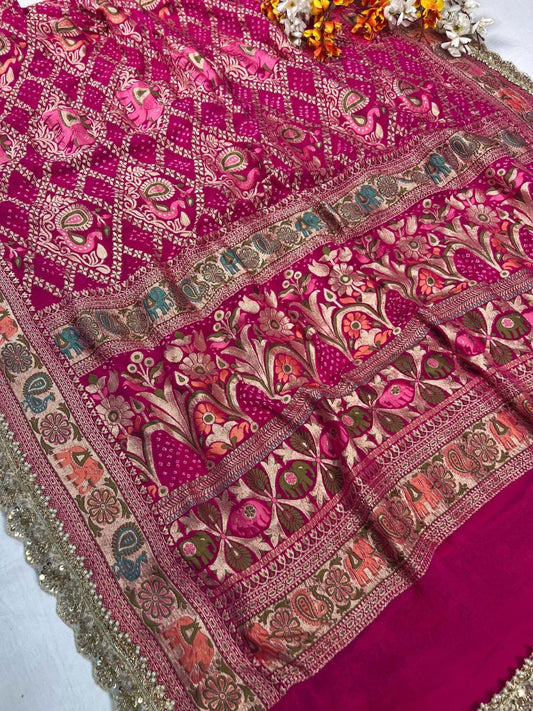 Pink Bandhej Saree