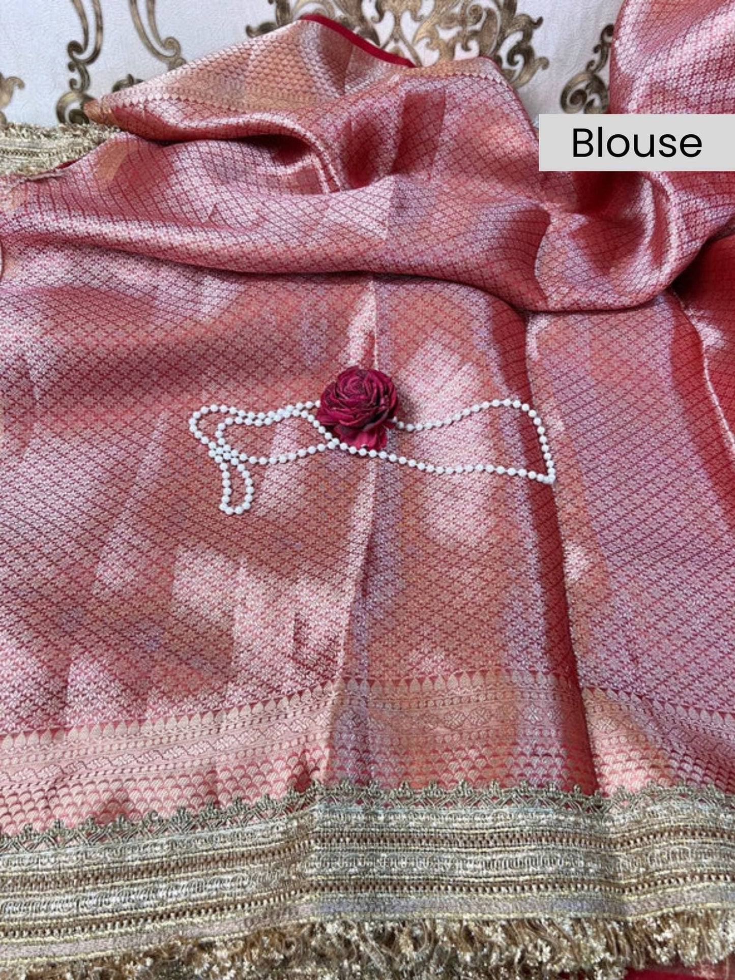 “Red Shahi Gaj saree with rich embroidery and traditional motifs for festive occasions”