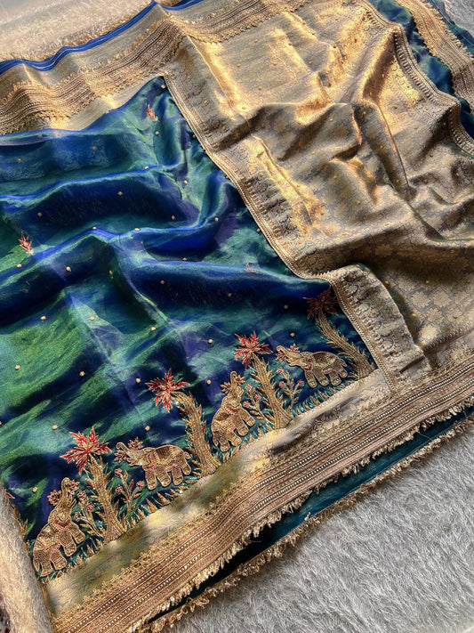 Peacock Teal Blue Gajgamini