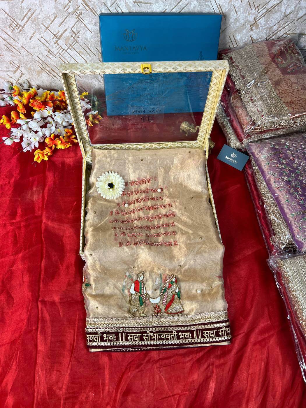 Golden Tissue Silk Dupatta Saat Vachan with Hand Embroidered showcase