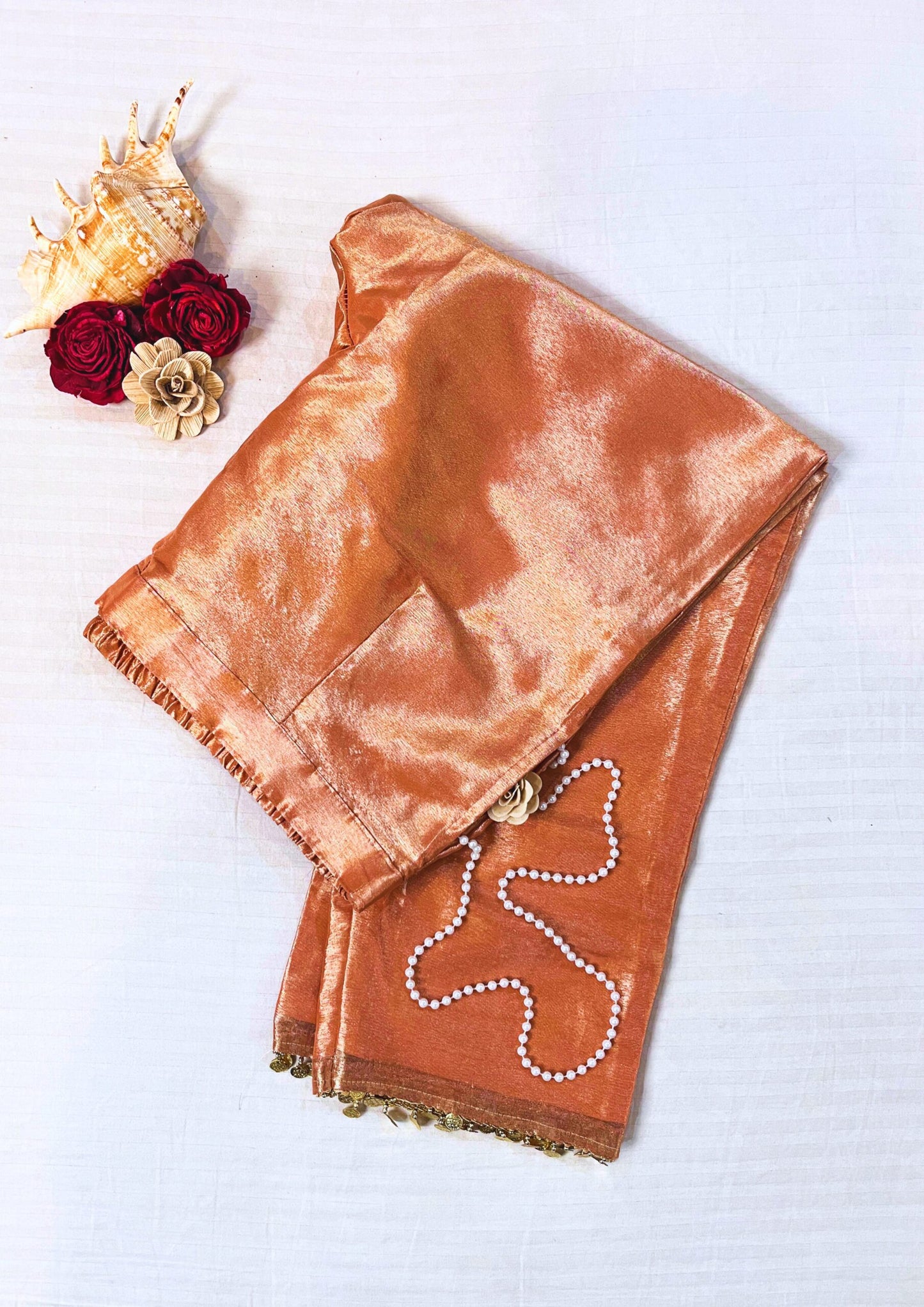 Peach Semi-Stitched Pure Tissue Silk Suit Set for Women – Mantavya Banaras