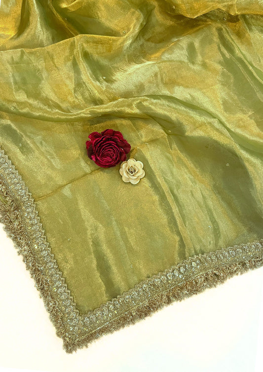 Mantavya Green Semi-Stitched Pure Tissue Silk Suit Set with elegant zari detailing
