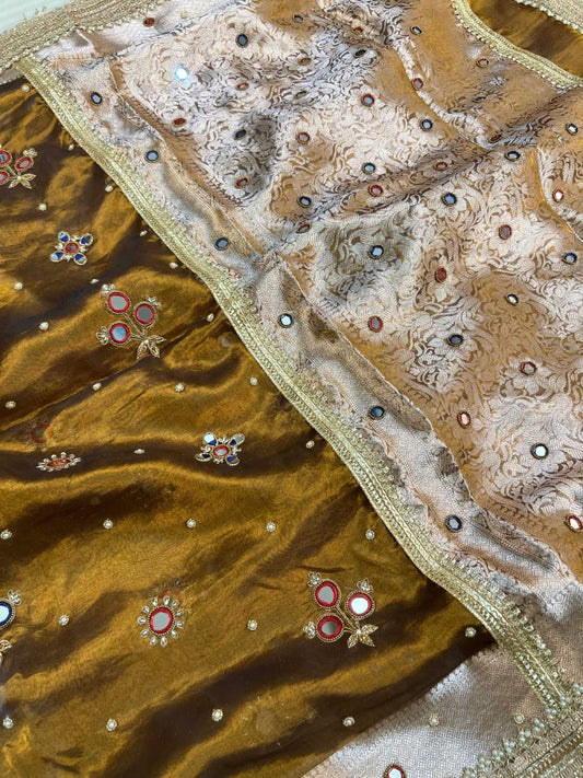 Mehendi Green Pure Tissue Silk Saree Rajkanak Border view-Mantavya Banaras