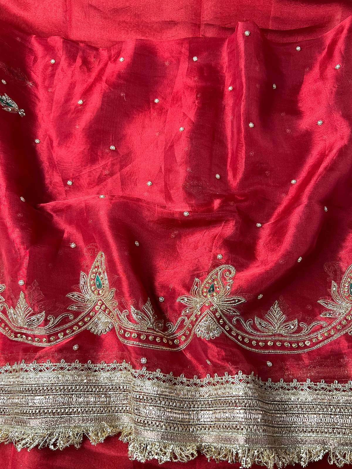 Royal red Kairi Banarasi silk dupatta with classic mango motifs