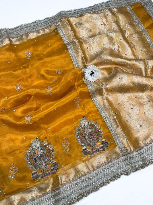 Yellow Pure Tissue Silk Saree Madhav full View02-Mantavya Banaras