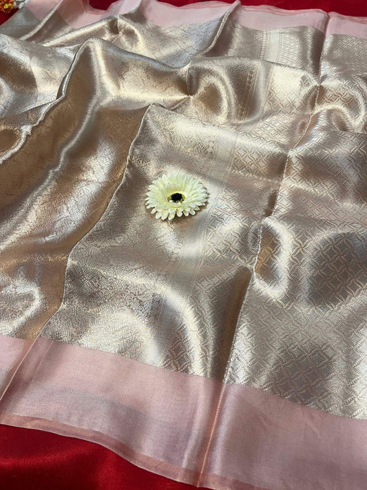 Pastel Pink Brocade Tissue Silk