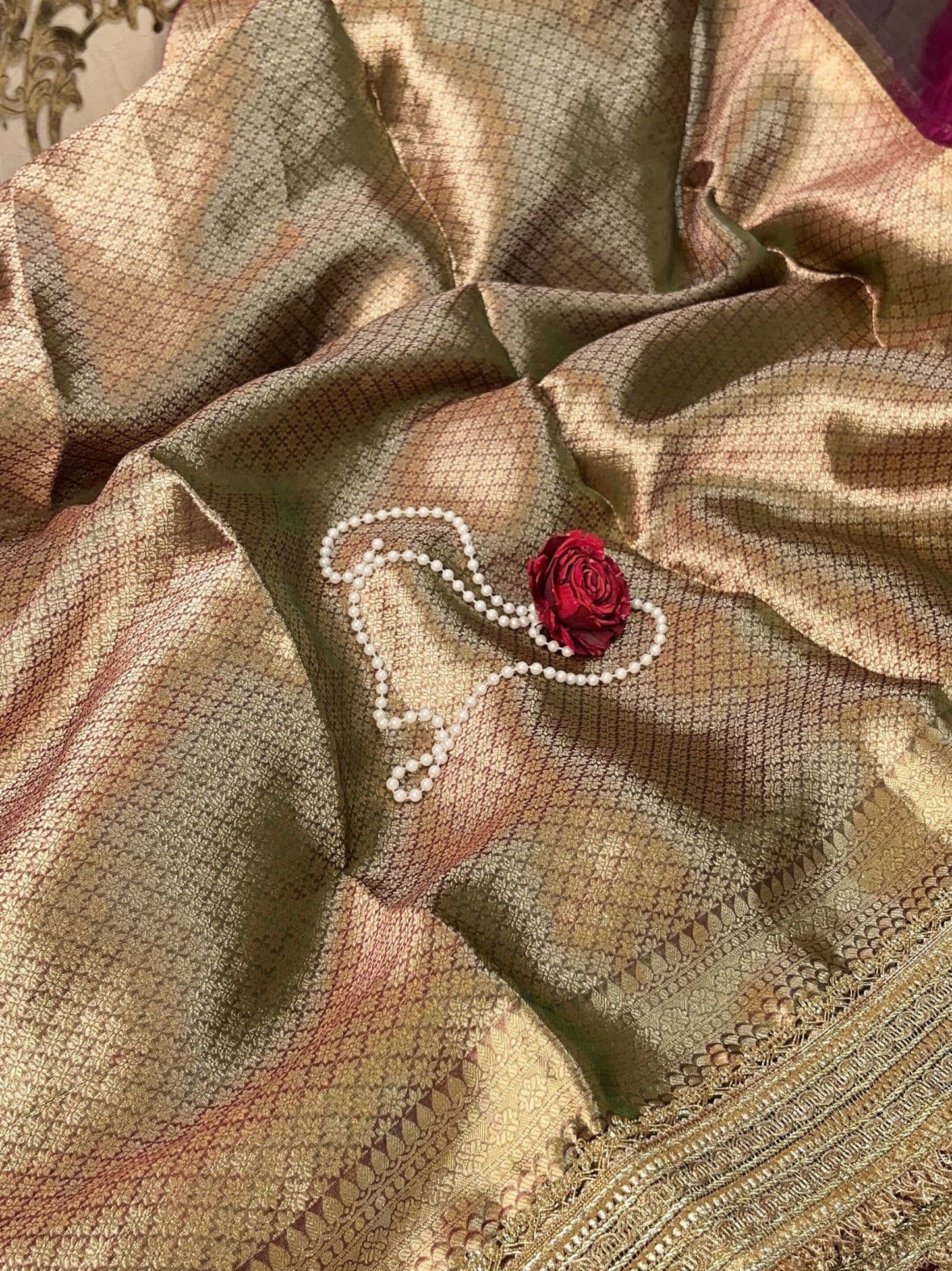 Mantavya Wine-Green Banarasi Tissue Silk Saree