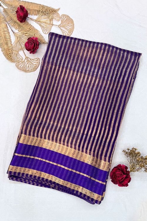 Violet Kora-Tissue Silk Saree