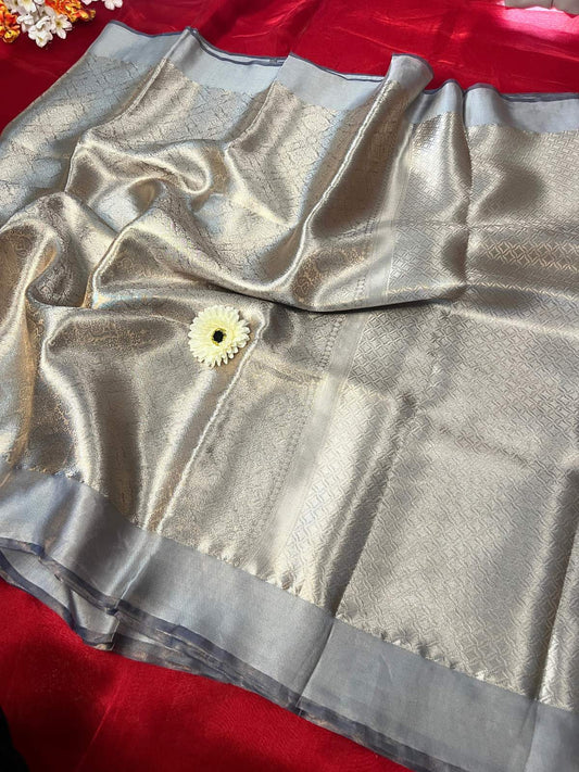 Ash Grey Brocade Tissue Silk