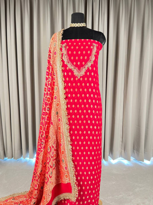 Red Bandhej Suit