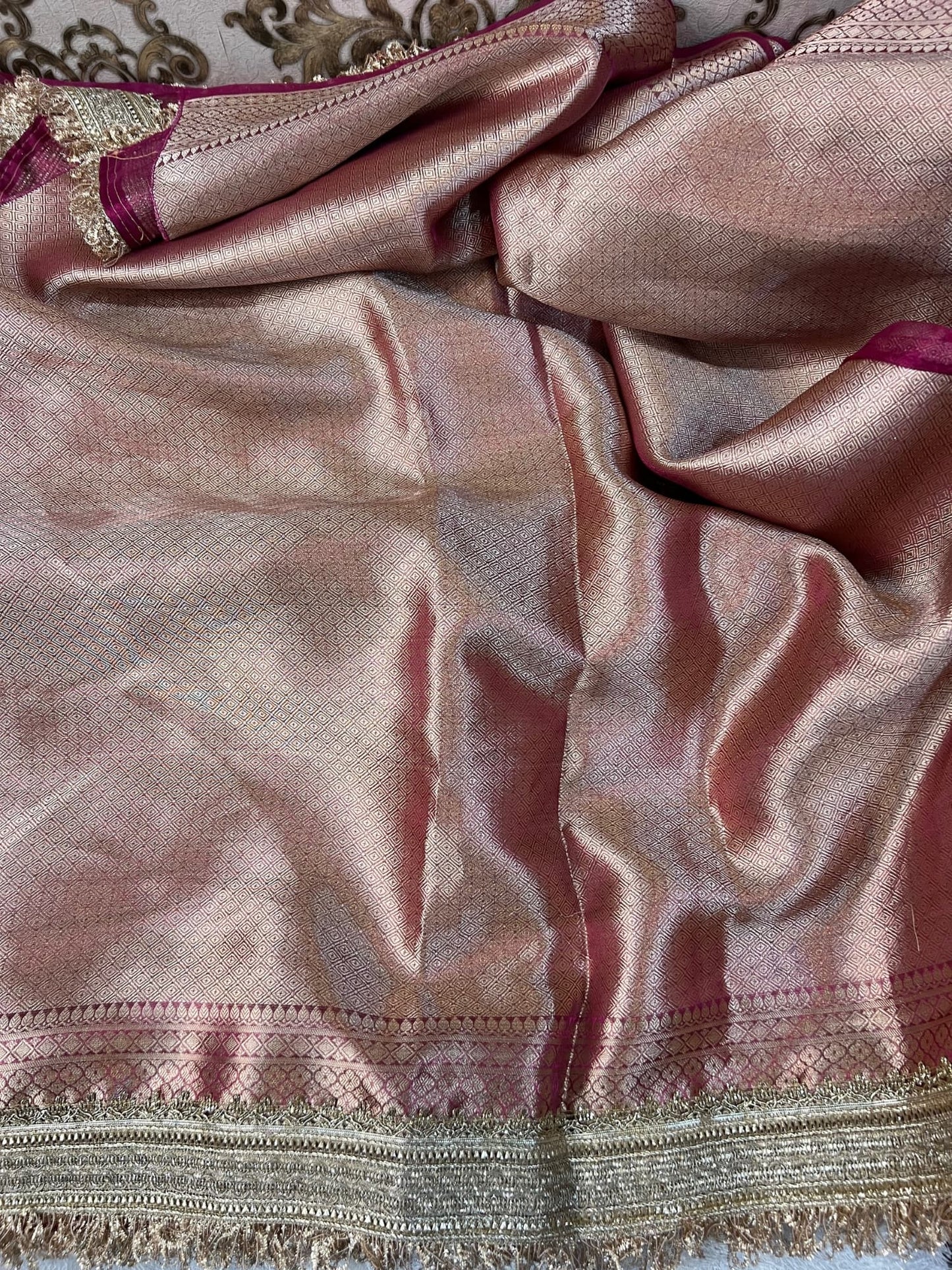 Wine Gajanan Banarasi silk saree inspired by Ganesh motif