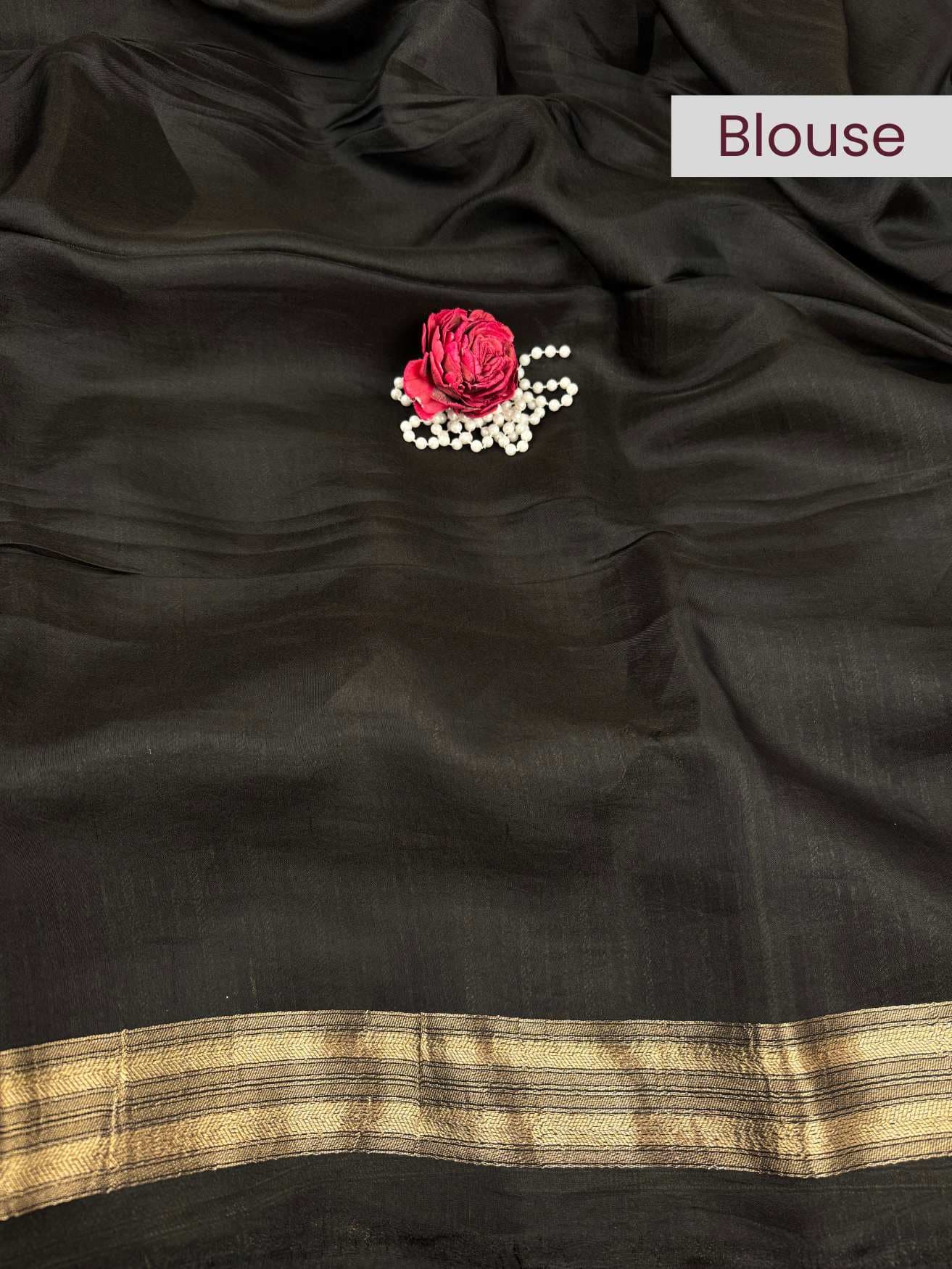 Manatavya Banaras black Katan silk blouse with rich Banarasi weave, smooth texture and timeless traditional elegance