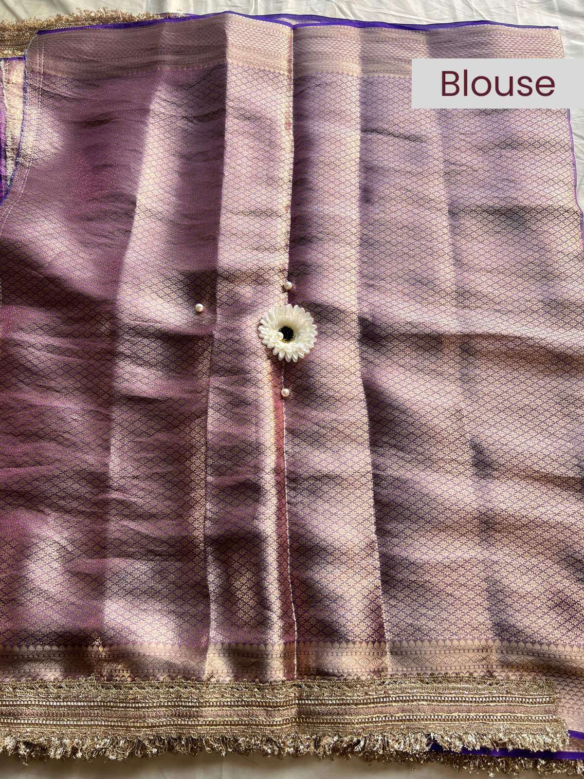 Purple Pichwai Nandi Banarasi silk saree blouse featuring traditional temple art